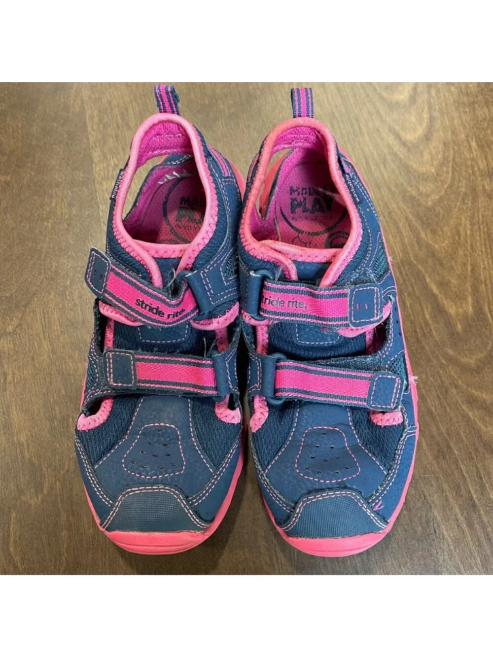 Stride Rite M2P Christiana Sandals Big Girls Size 2 Navy Blue Pink Washable Shoe